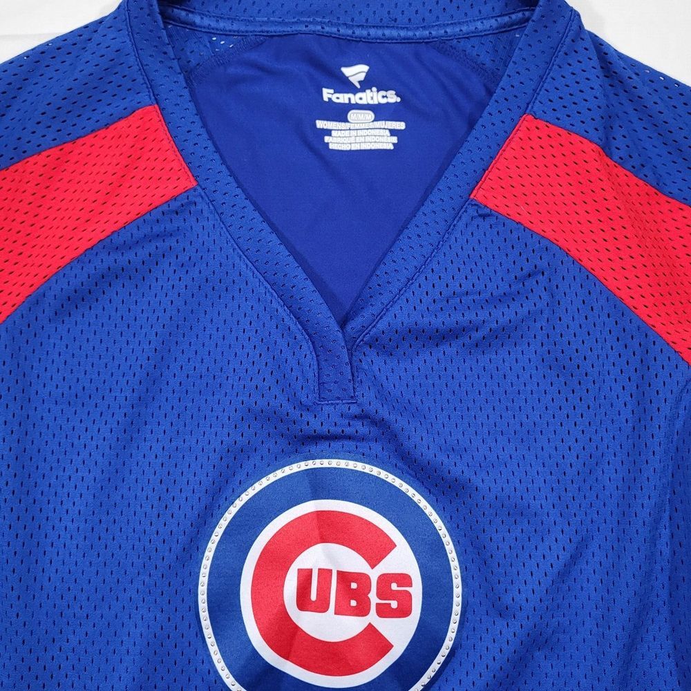 Chicago Cubs Women's Medium Fanatics V-neck Blue Mesh Short Sleeve Shirt‎